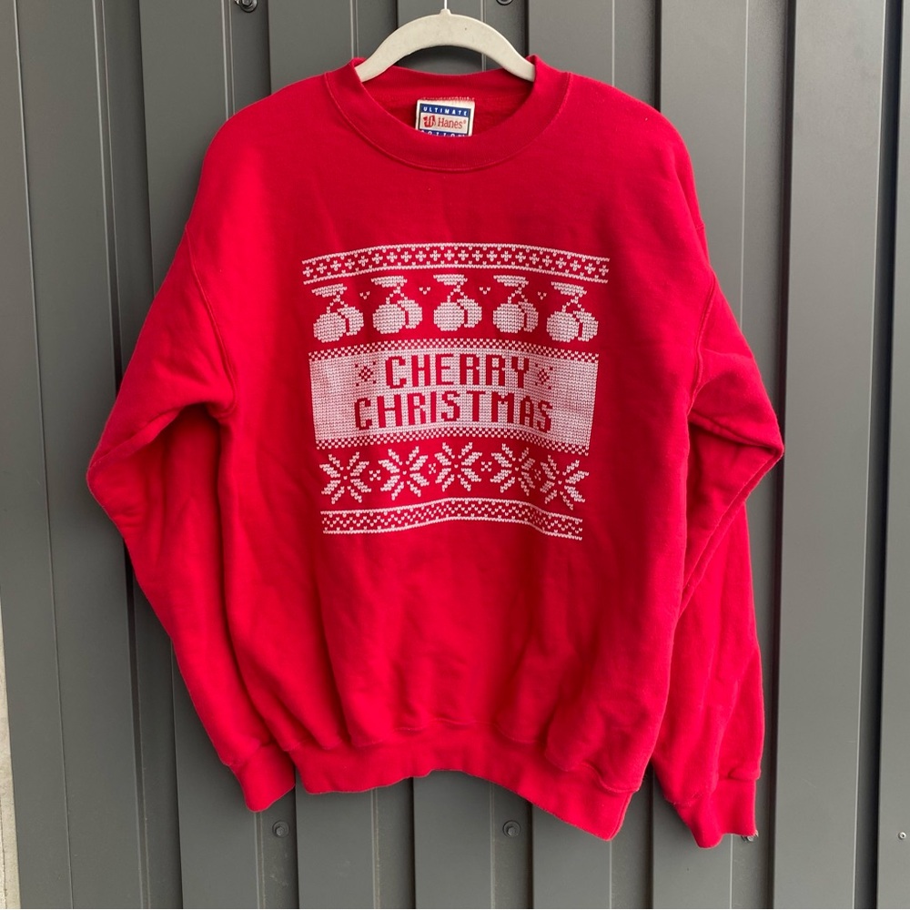 Have A Cherry Christmas Holiday Sweater Hanes Red Size Small